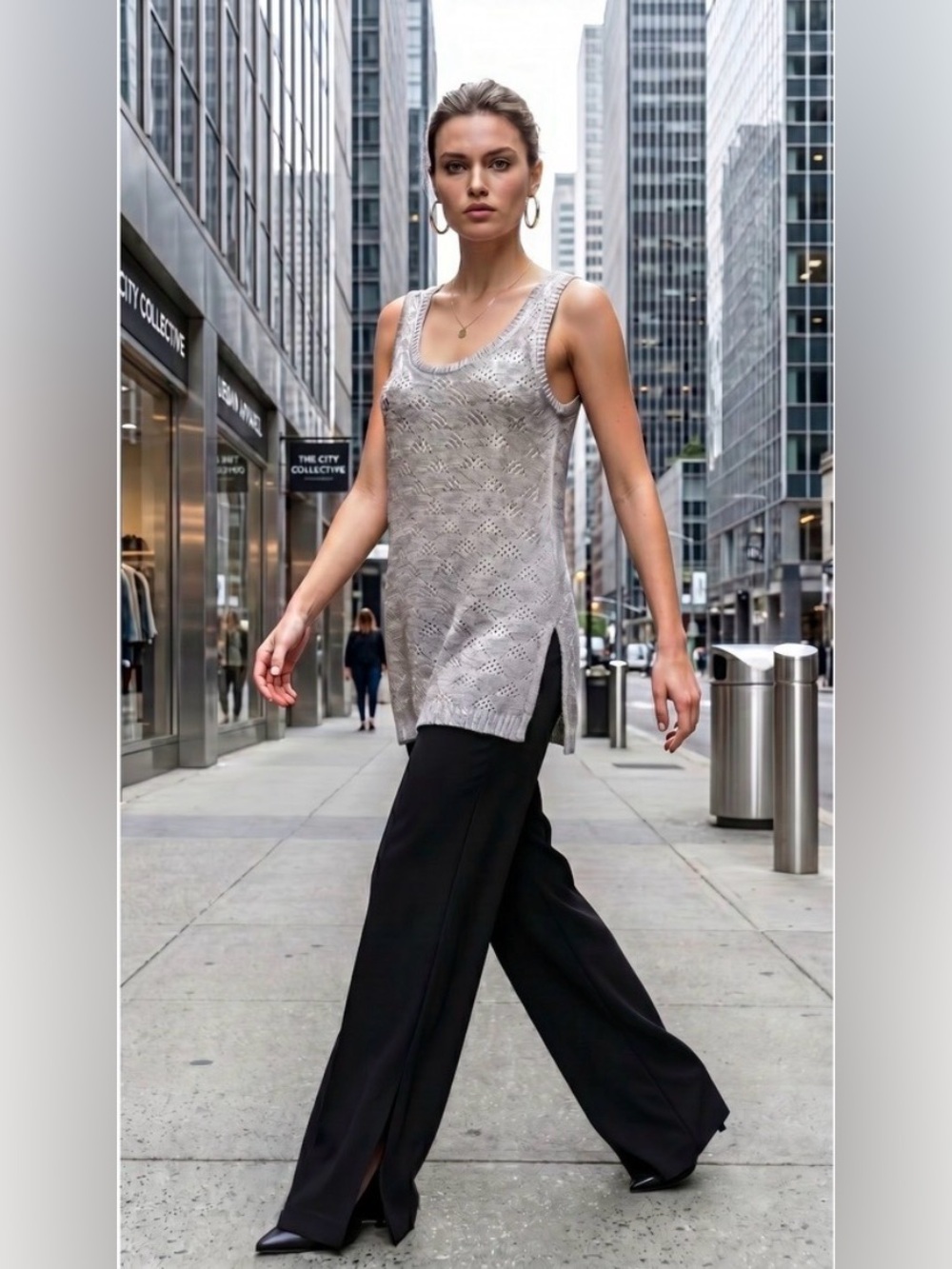 Moth Anthropologie silver gray metallic triangle knit trapeze tank sweater top M